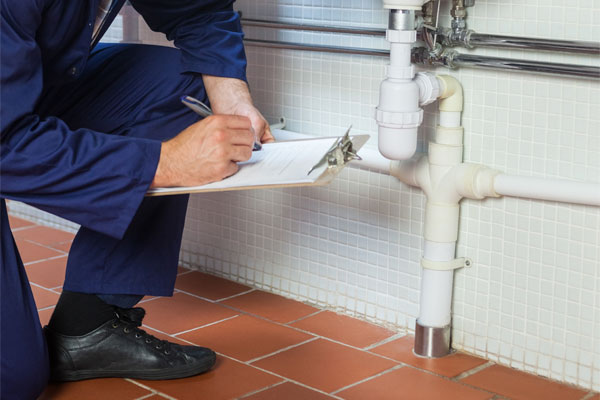 Person doing a Plumbing Inspection with a Checklist in hand